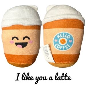 Latte coffee Valentine’s day plushie NEW “hello coffee” Dunkin Starbucks